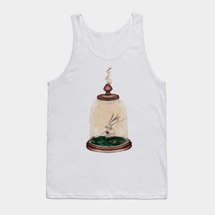 Watercolor White Rabbit and Deer Skull Dark Academia Cloche With Raven Botanical Green Moss Halloween Watercolor Tank Top